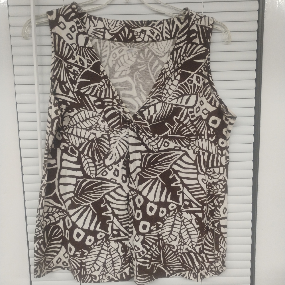 Ana's Women’s 1X Brown Tropical Floral Babydoll Top Boho Cottagecore Earthy Y2K
